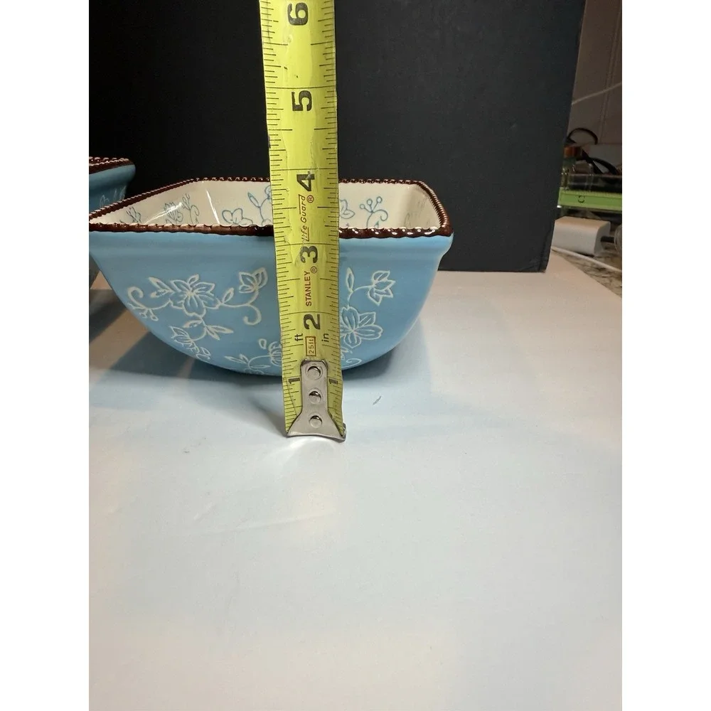Temp-tations by Tara Floral Lace Blue Square Nesting Bowls Set 1 & 1.5 Qt